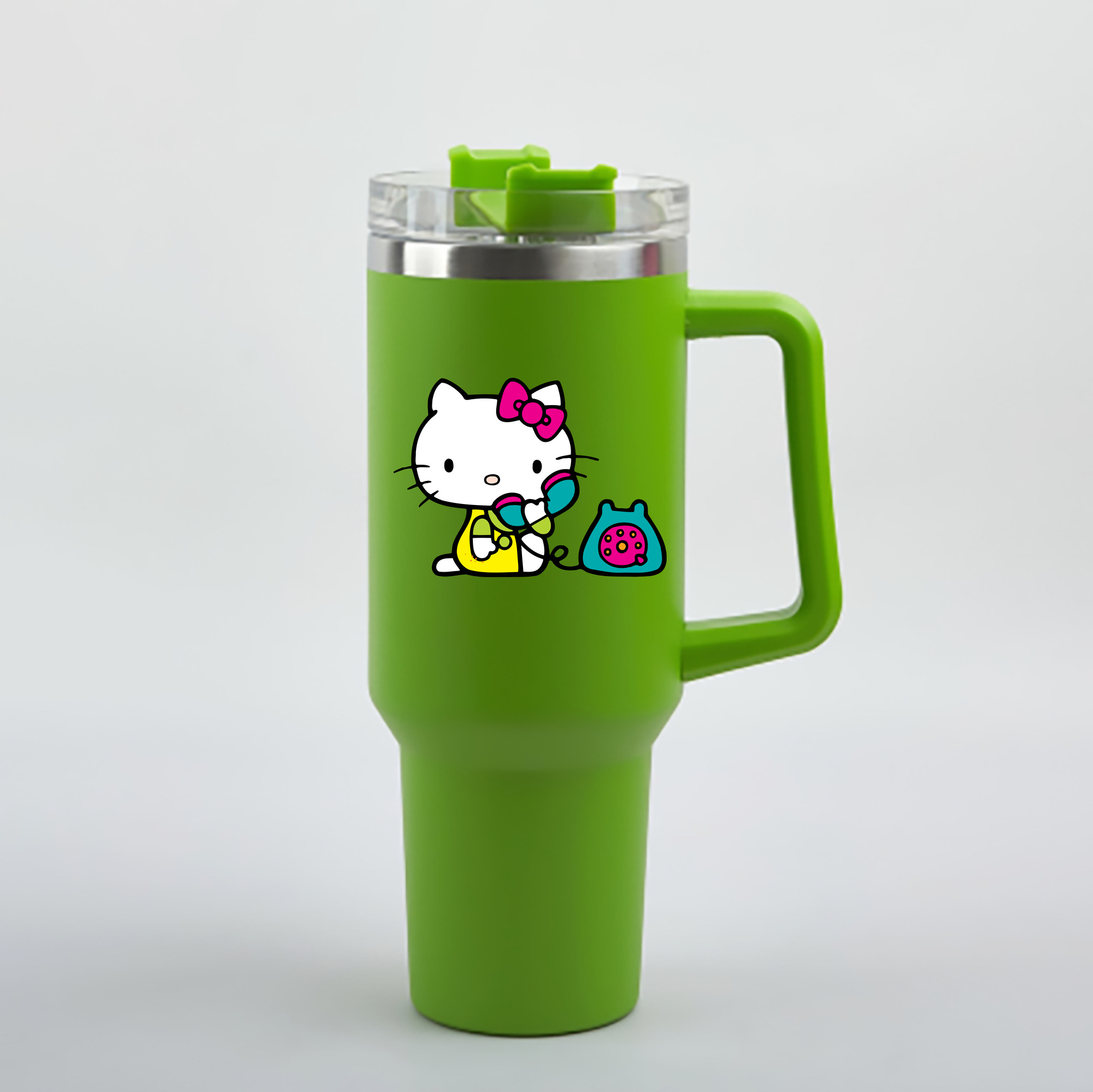 （画像用） Hello Kitty ハローキティ 1200mL車用タンブラー - クリスタルステッカー（プラスチックストロー付き）